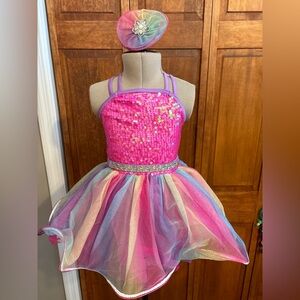 Weissman Pink Sequin and Rainbow Kids Dance Costume